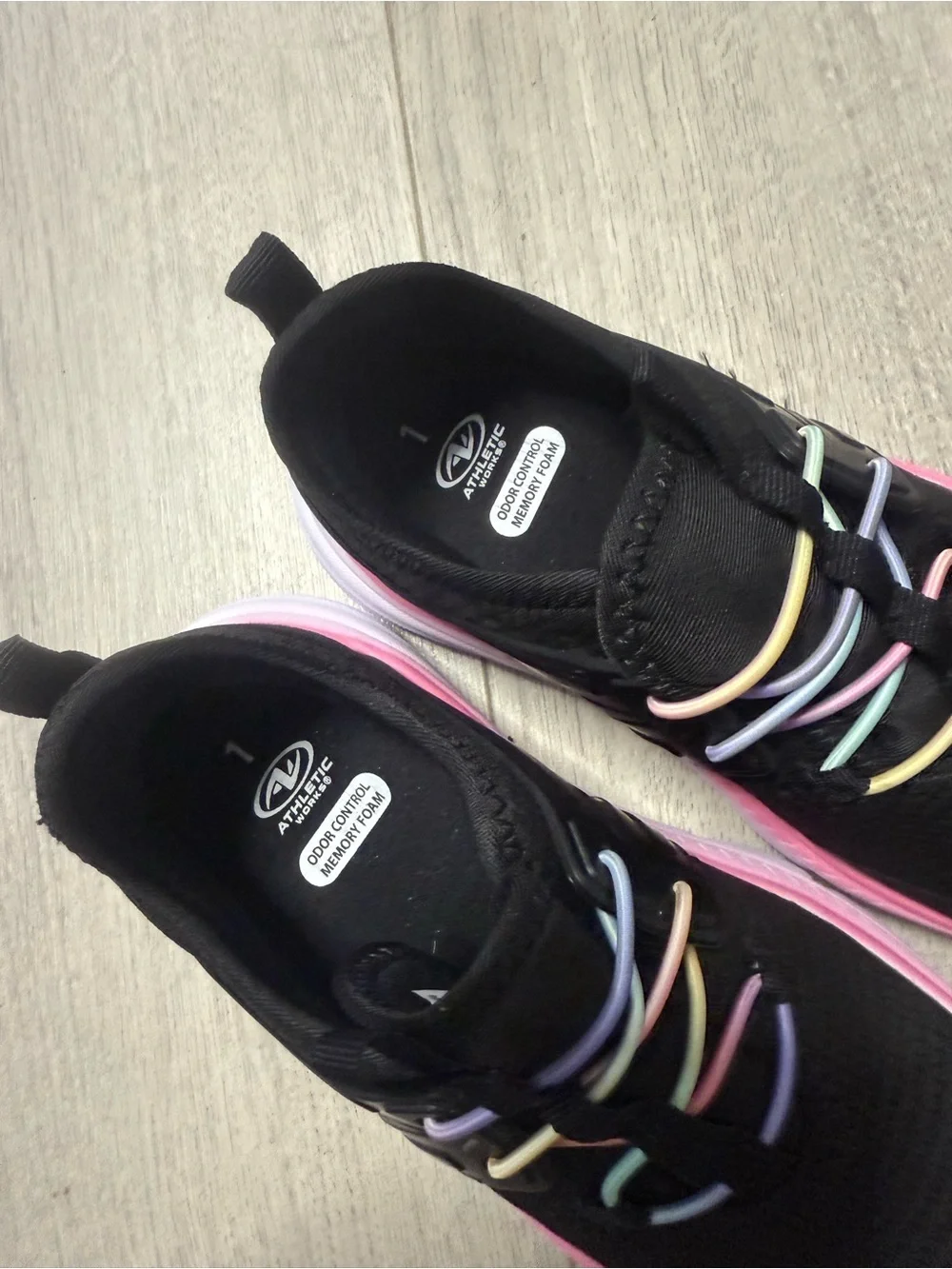 Athletic Works Black Knit Sneakers with Pink Sole and Pastel Accents